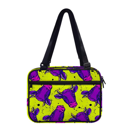 Lime Green And Purple Cow Pattern Print Double Strap Bible Bag