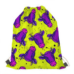 Lime Green And Purple Cow Pattern Print Drawstring Bag