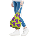 Lime Green And Purple Cow Pattern Print Drawstring Bag