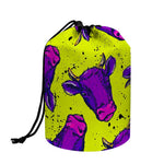 Lime Green And Purple Cow Pattern Print Drawstring Makeup Bag