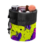 Lime Green And Purple Cow Pattern Print Drawstring Makeup Bag