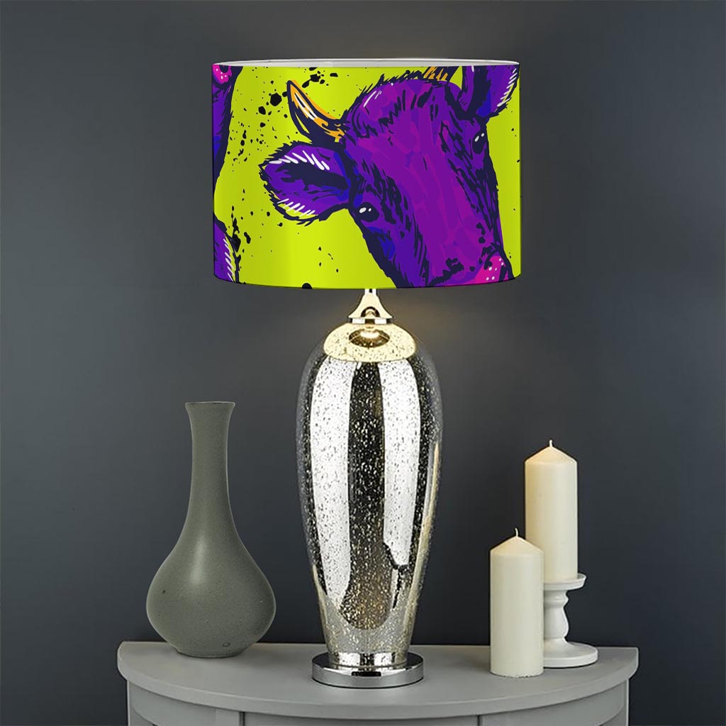 Lime Green And Purple Cow Pattern Print Drum Lamp Shade