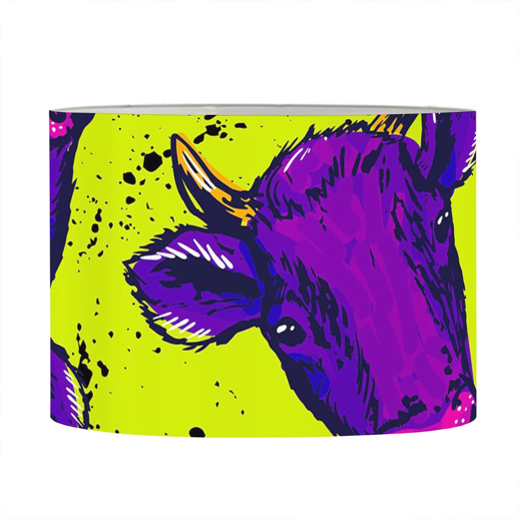 Lime Green And Purple Cow Pattern Print Drum Lamp Shade