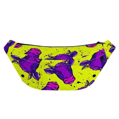Lime Green And Purple Cow Pattern Print Fanny Pack