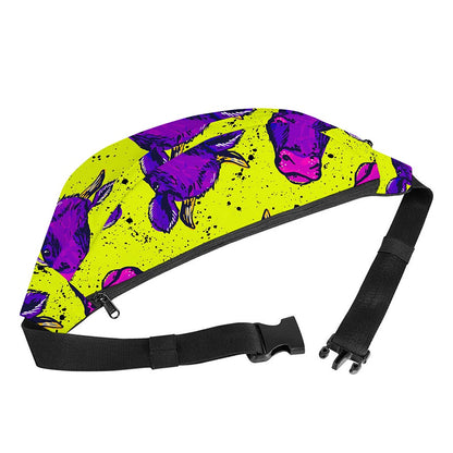 Lime Green And Purple Cow Pattern Print Fanny Pack