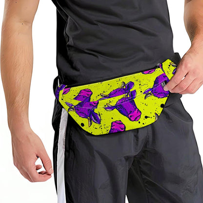 Lime Green And Purple Cow Pattern Print Fanny Pack