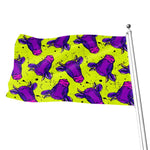 Lime Green And Purple Cow Pattern Print Flag