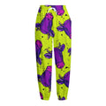Lime Green And Purple Cow Pattern Print Fleece Lined Knit Pants