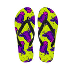 Lime Green And Purple Cow Pattern Print Flip Flops