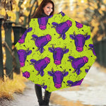 Lime Green And Purple Cow Pattern Print Foldable Umbrella