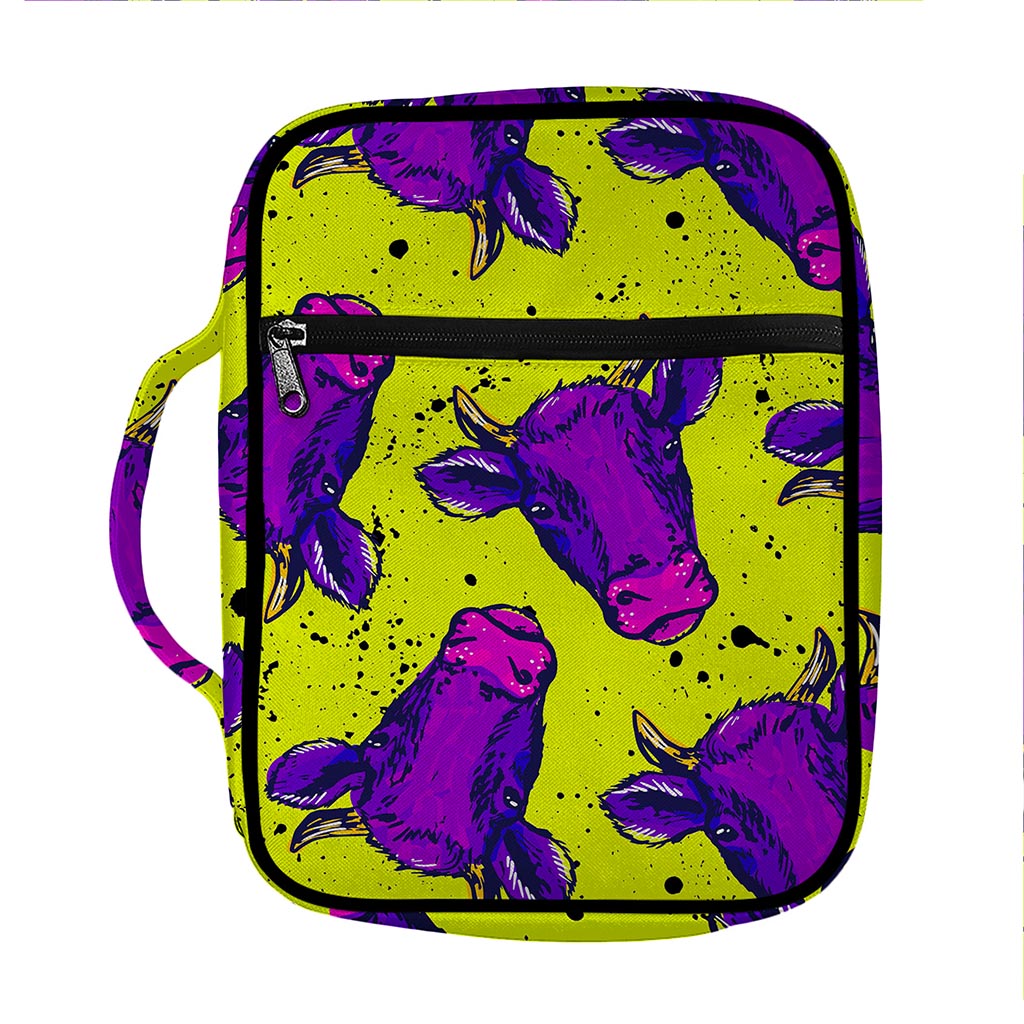 Lime Green And Purple Cow Pattern Print Front Pocket Bible Bag