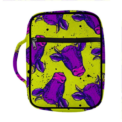 Lime Green And Purple Cow Pattern Print Front Pocket Bible Bag