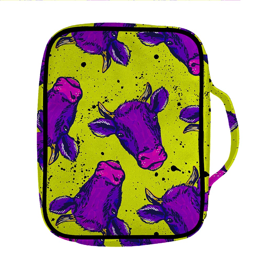 Lime Green And Purple Cow Pattern Print Front Pocket Bible Bag