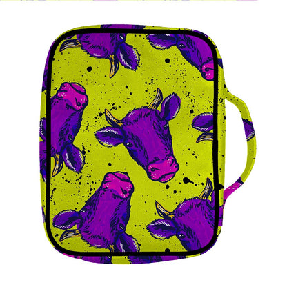 Lime Green And Purple Cow Pattern Print Front Pocket Bible Bag