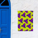 Lime Green And Purple Cow Pattern Print Garden Flag