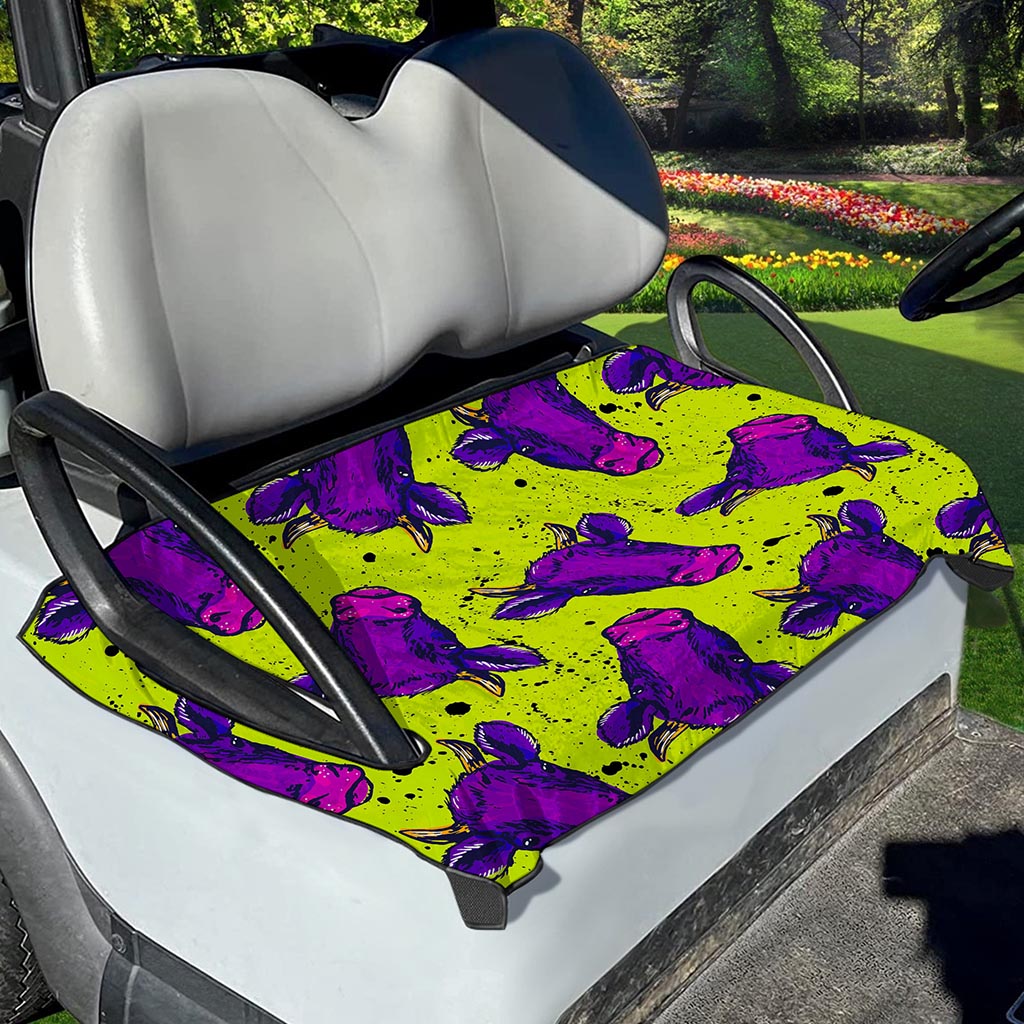 Lime Green And Purple Cow Pattern Print Golf Cart Seat Cover