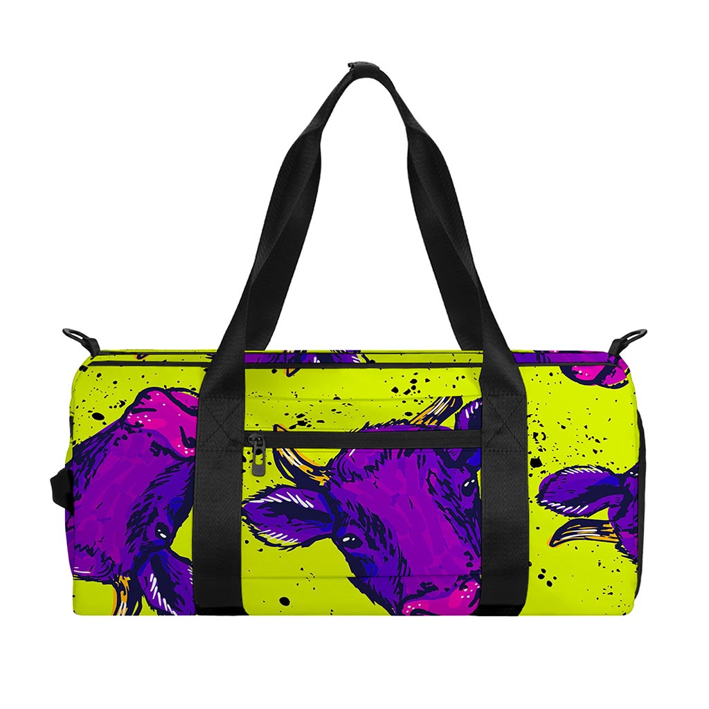 Lime Green And Purple Cow Pattern Print Gym Bag