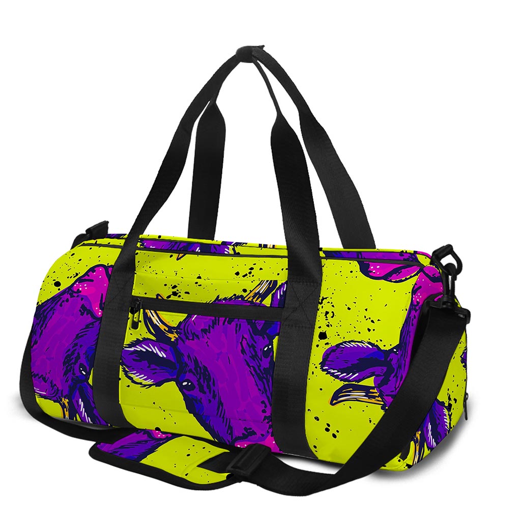 Lime Green And Purple Cow Pattern Print Gym Bag