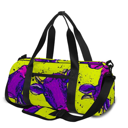 Lime Green And Purple Cow Pattern Print Gym Bag
