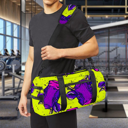 Lime Green And Purple Cow Pattern Print Gym Bag