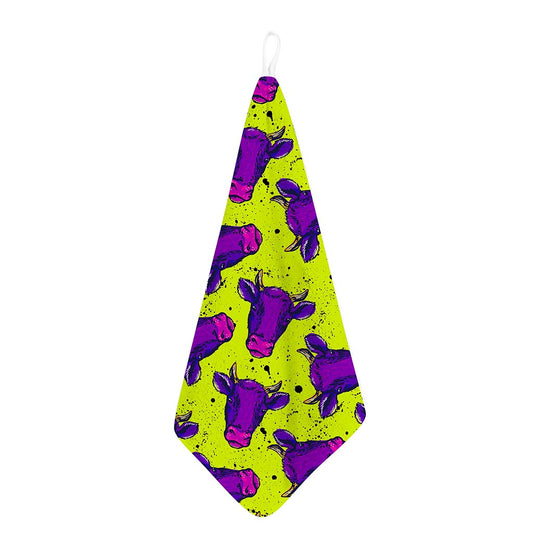 Lime Green And Purple Cow Pattern Print Hand Towel