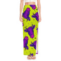 Lime Green And Purple Cow Pattern Print High Slit Maxi Skirt