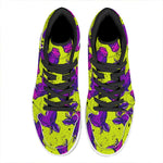 Lime Green And Purple Cow Pattern Print High Top Leather Sneakers
