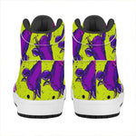 Lime Green And Purple Cow Pattern Print High Top Leather Sneakers