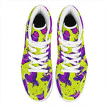 Lime Green And Purple Cow Pattern Print High Top Leather Sneakers