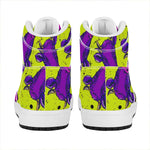 Lime Green And Purple Cow Pattern Print High Top Leather Sneakers