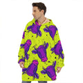Lime Green And Purple Cow Pattern Print Hoodie Blanket