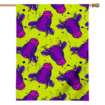 Lime Green And Purple Cow Pattern Print House Flag