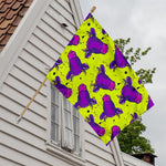 Lime Green And Purple Cow Pattern Print House Flag