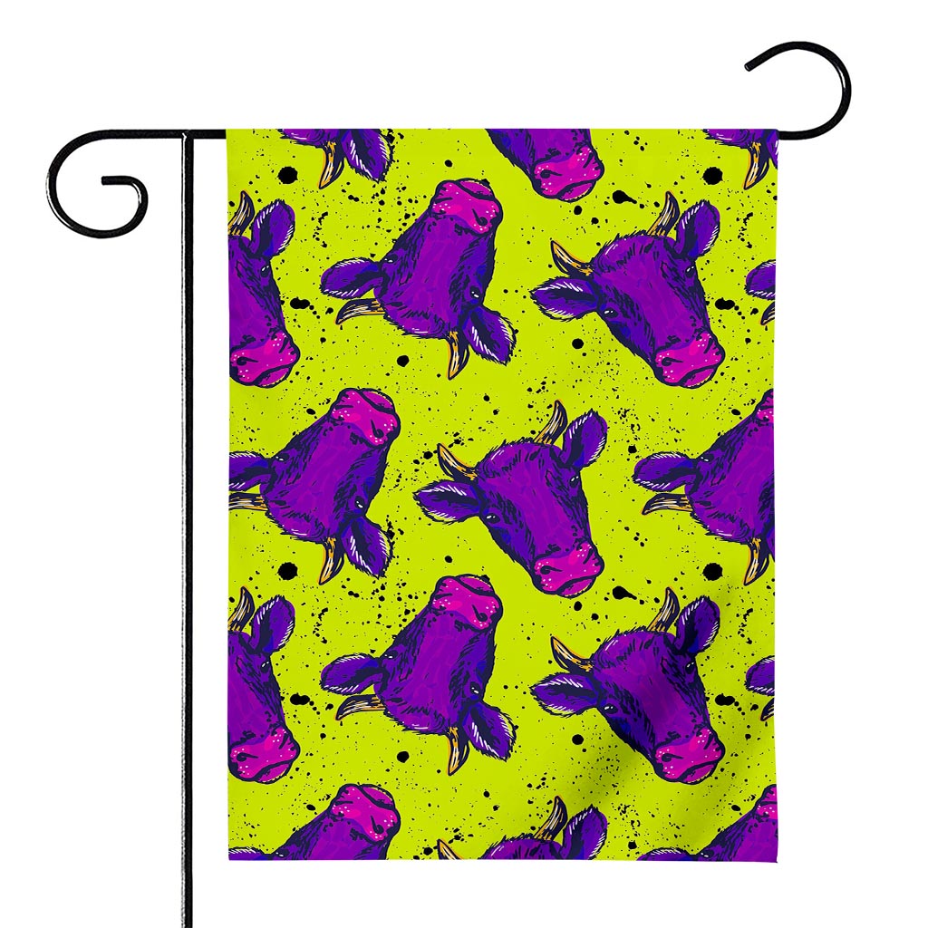Lime Green And Purple Cow Pattern Print House Flag