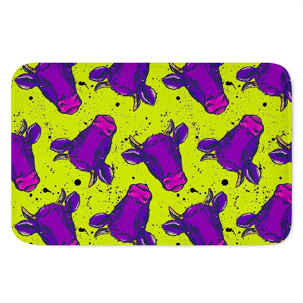 Lime Green And Purple Cow Pattern Print Indoor Door Mat