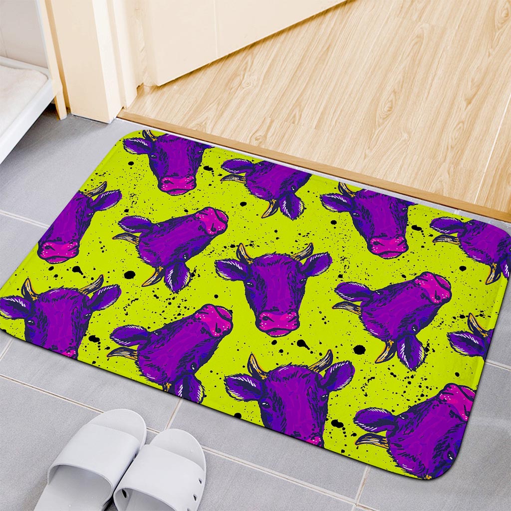Lime Green And Purple Cow Pattern Print Indoor Door Mat