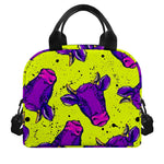 Lime Green And Purple Cow Pattern Print Insulated Lunch Bag