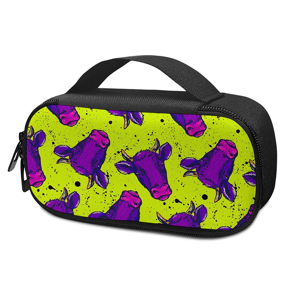 Lime Green And Purple Cow Pattern Print Insulin Cooler Travel Case