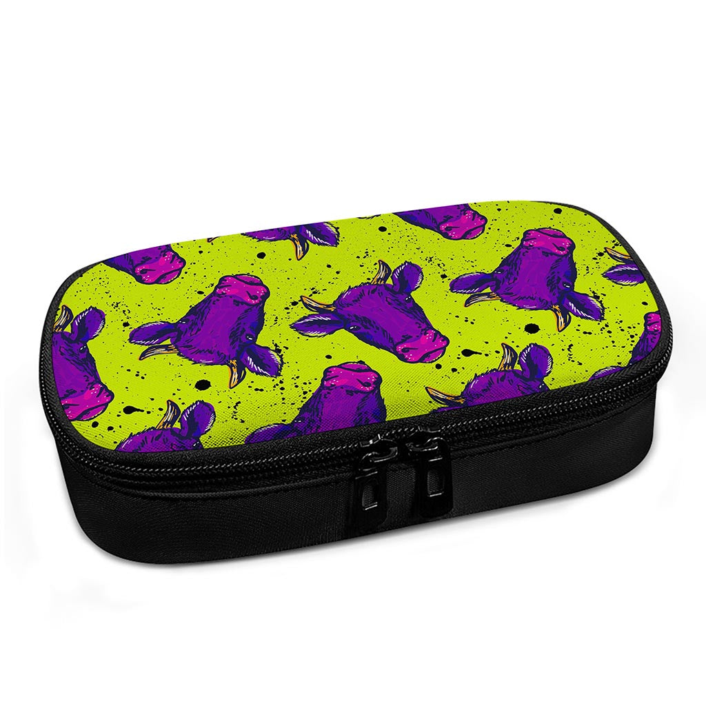 Lime Green And Purple Cow Pattern Print Insulin Cooler Travel Case
