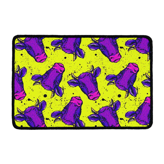 Lime Green And Purple Cow Pattern Print Kitchen Mat