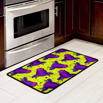 Lime Green And Purple Cow Pattern Print Kitchen Mat