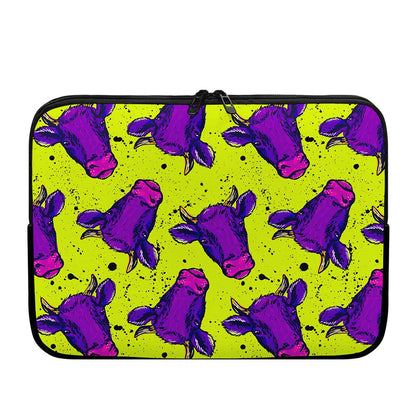 Lime Green And Purple Cow Pattern Print Laptop Sleeve