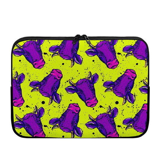 Lime Green And Purple Cow Pattern Print Laptop Sleeve