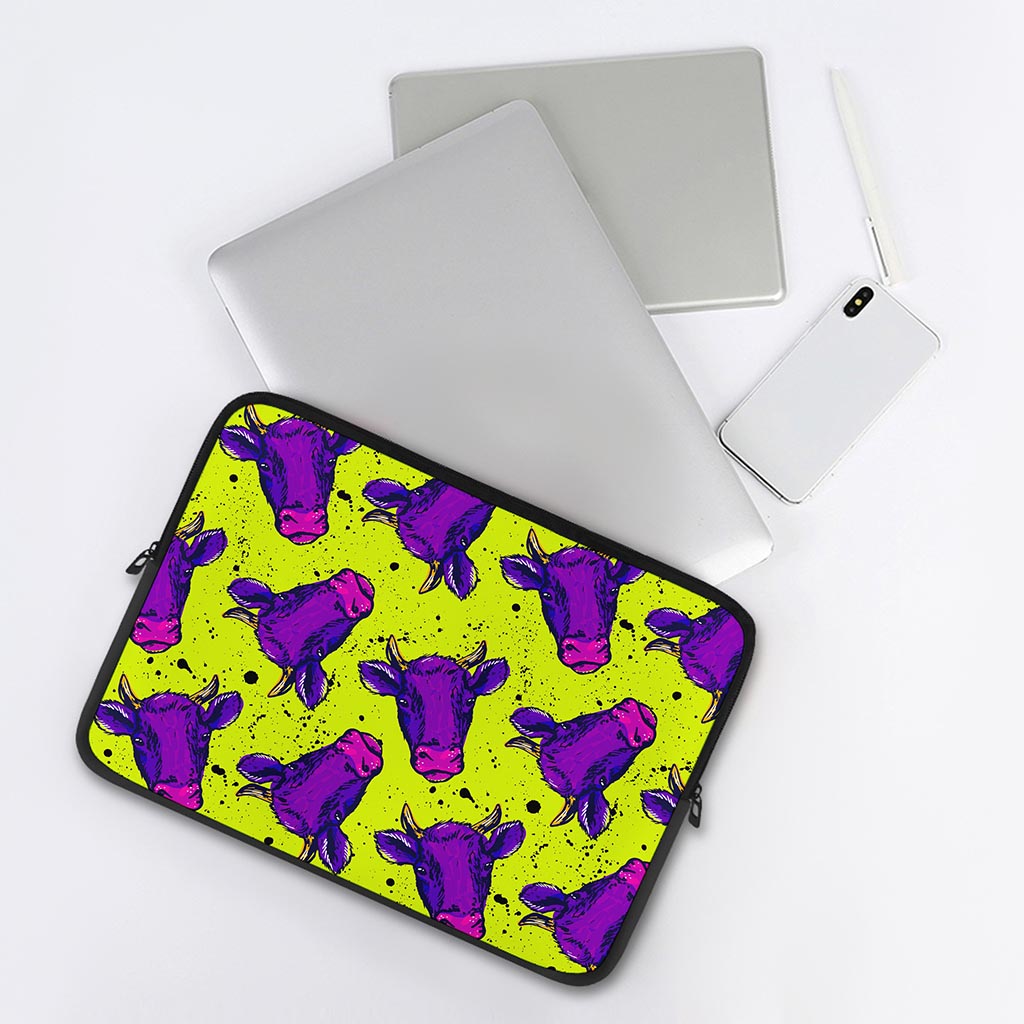 Lime Green And Purple Cow Pattern Print Laptop Sleeve