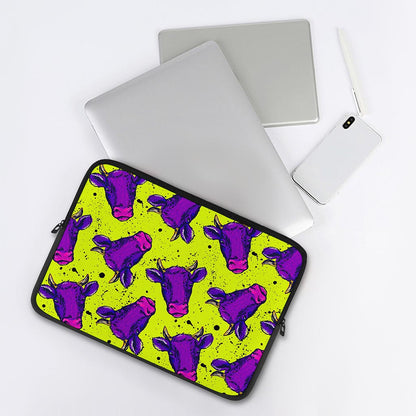 Lime Green And Purple Cow Pattern Print Laptop Sleeve
