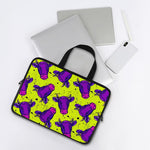 Lime Green And Purple Cow Pattern Print Laptop Sleeve With Handle