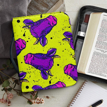 Lime Green And Purple Cow Pattern Print Leather Bible Cover