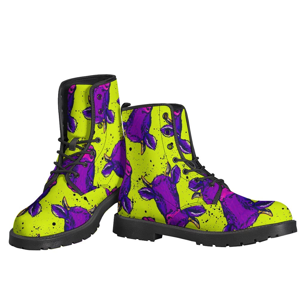 Lime Green And Purple Cow Pattern Print Backpack