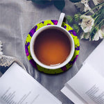 Lime Green And Purple Cow Pattern Print Leather Coaster Set