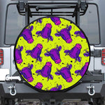 Lime Green And Purple Cow Pattern Print Leather Spare Tire Cover